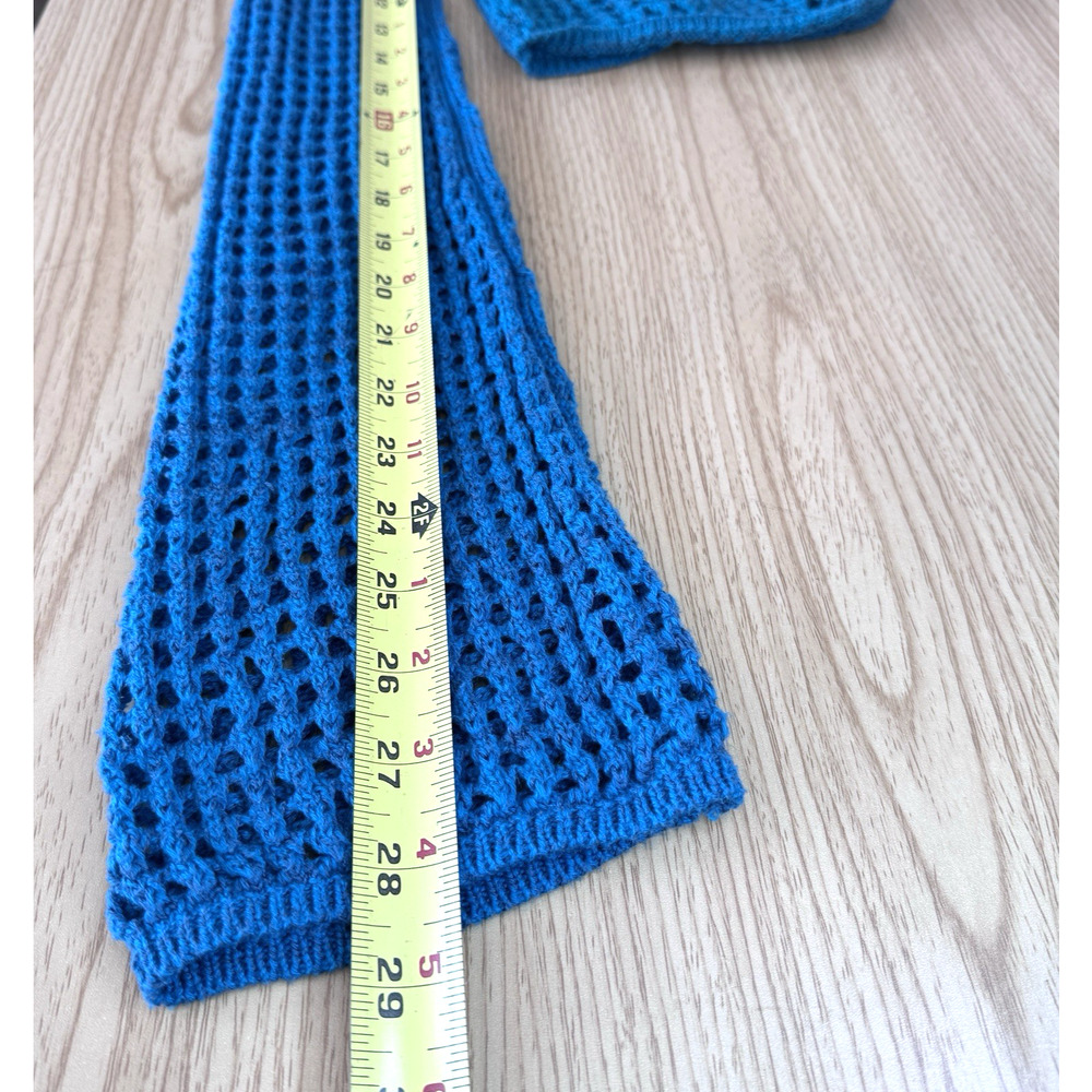 Urban Outfitters Blue Crochet Crop Top Women M Open Knit Long Sleeve Y2K - Picture 7 of 7